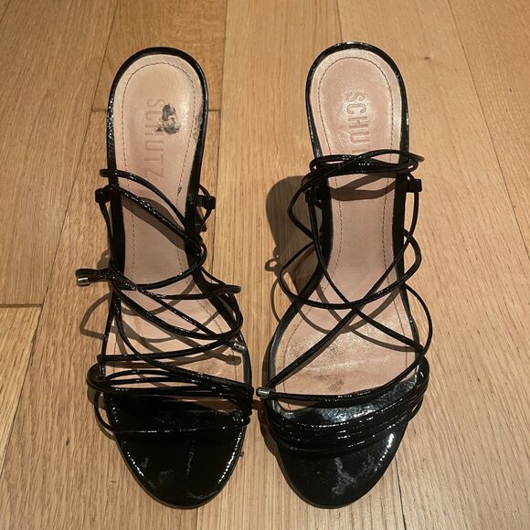 Schutz Heeled Lace up Strappy Sandals Black Size 8 B - Picture 2 of 9